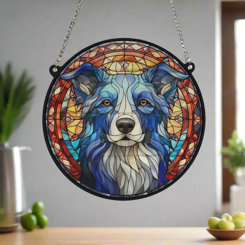 Border Collie Stained Glass Effect Suncatcher